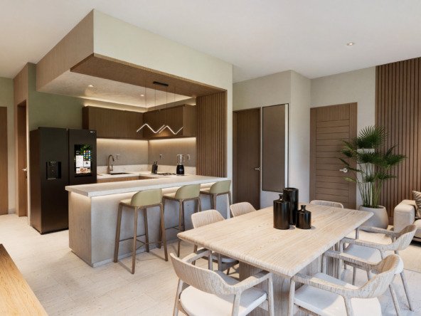 Living room, dining room and kitchen 103.83m²