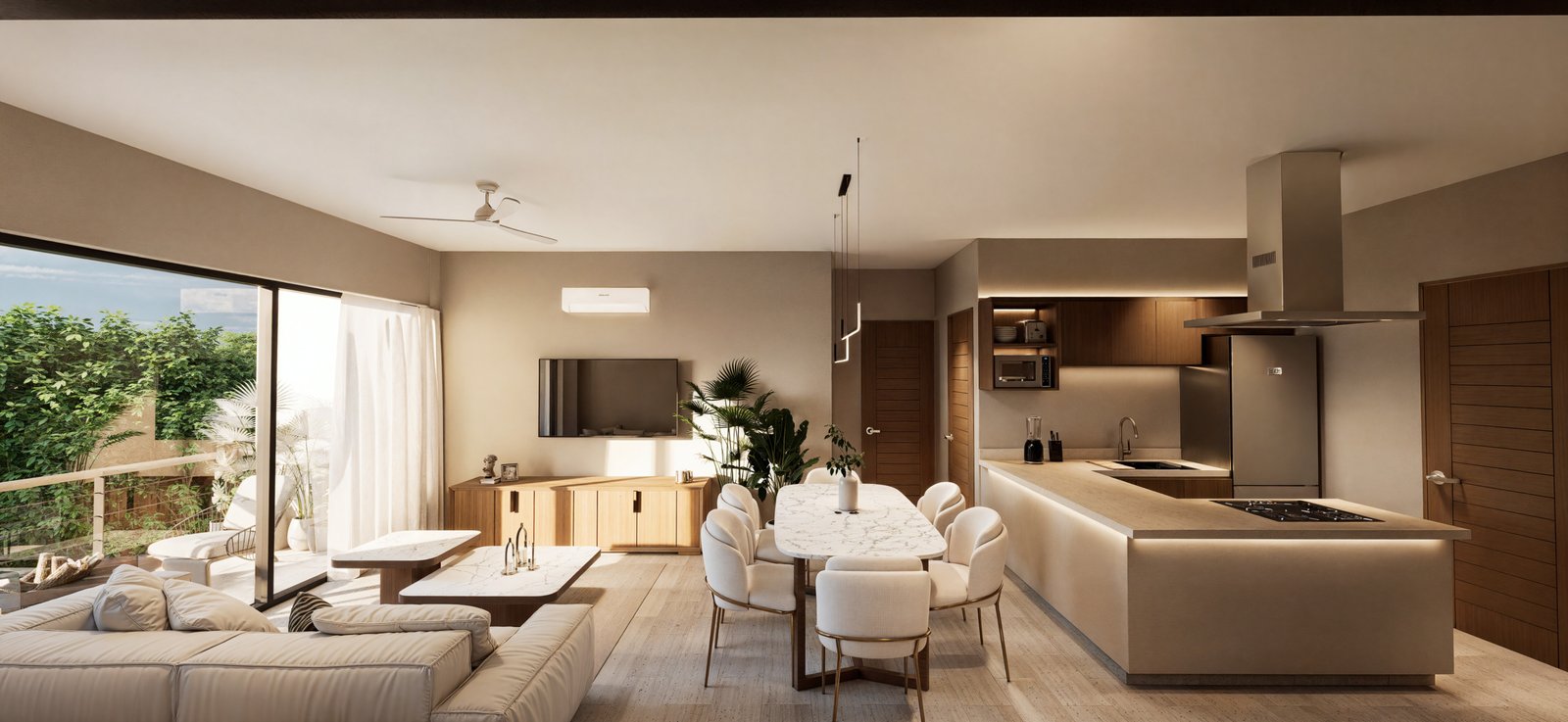 Living room, dining room, and kitchen 94.56m²